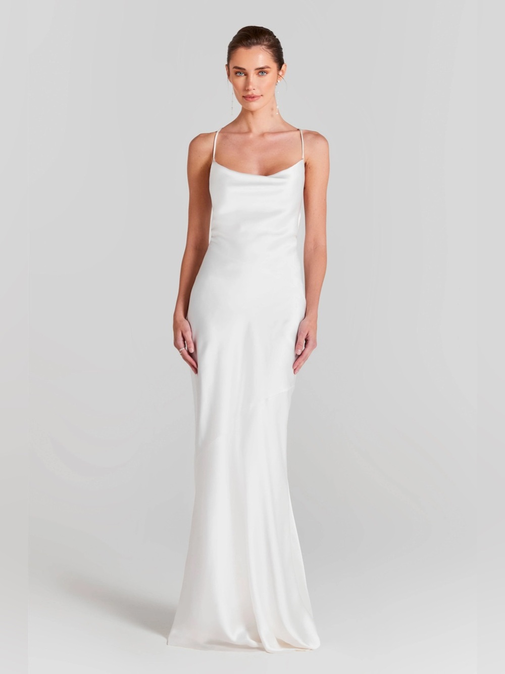 White Satin Slip Dress with Cowl Neck